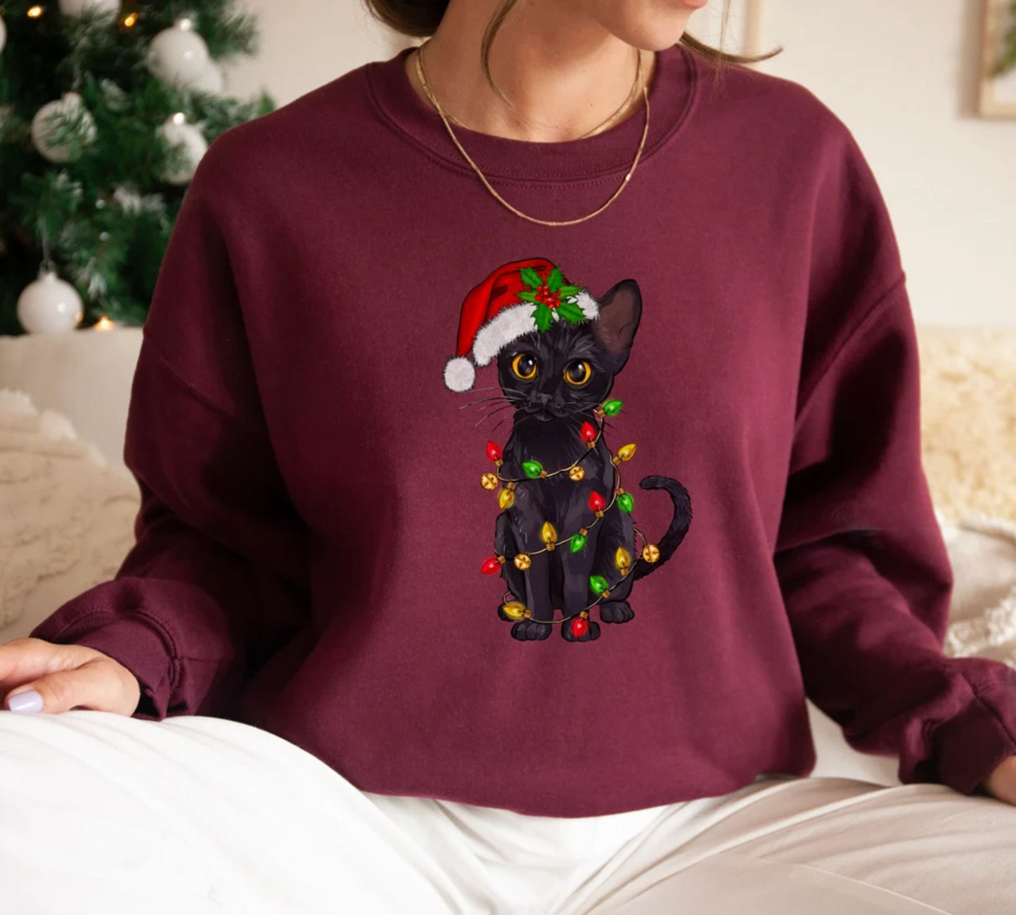 Katzen Weihnachtspullover – Schwarze Katze Weihnachtsshirt