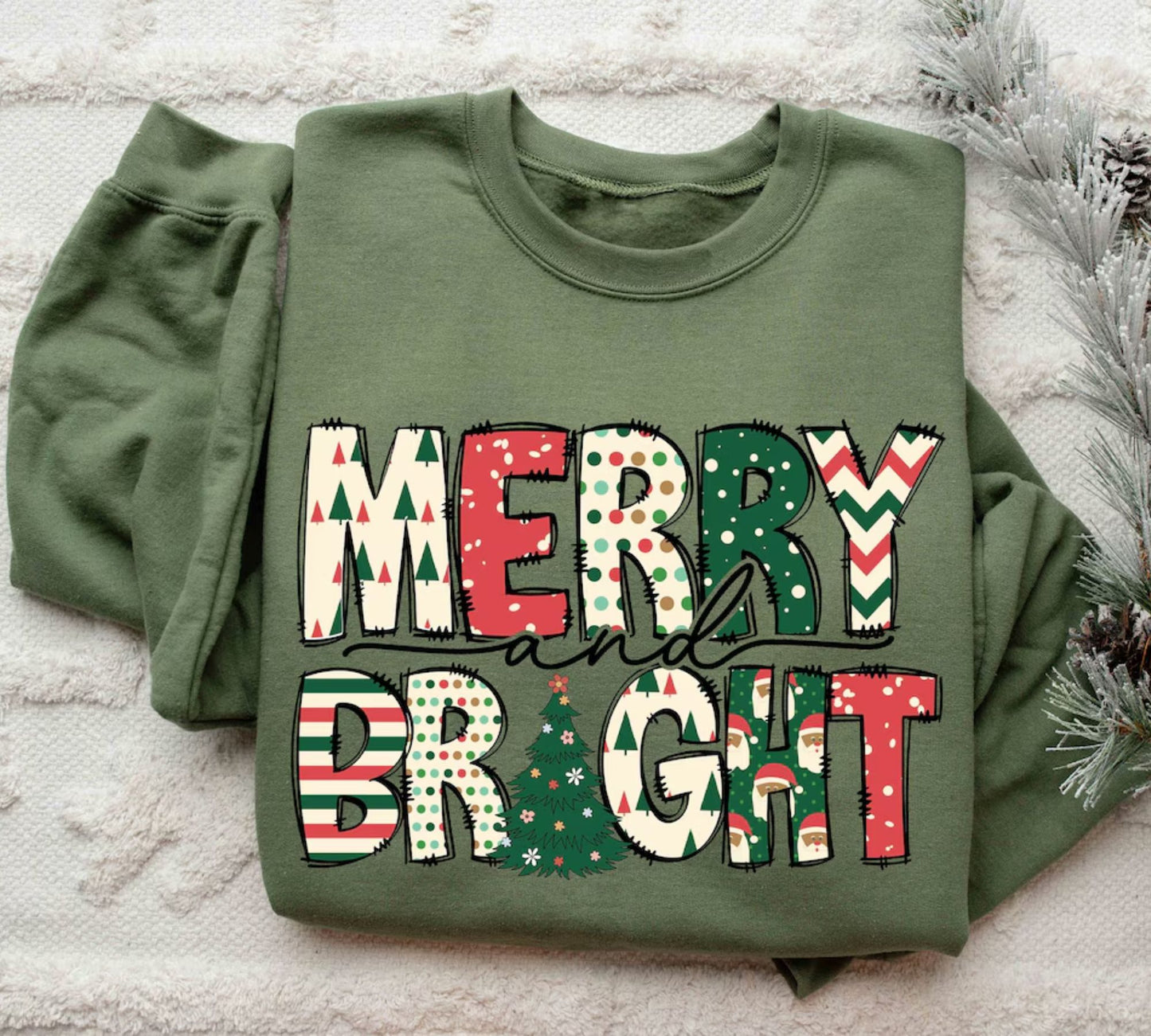 Merry and Bright Sweatshirt - Christmas Sweatshirt for Women