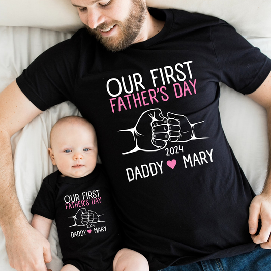 Unser Erster Vatertag - Personalisiertes Vater-Kind-T-Shirt