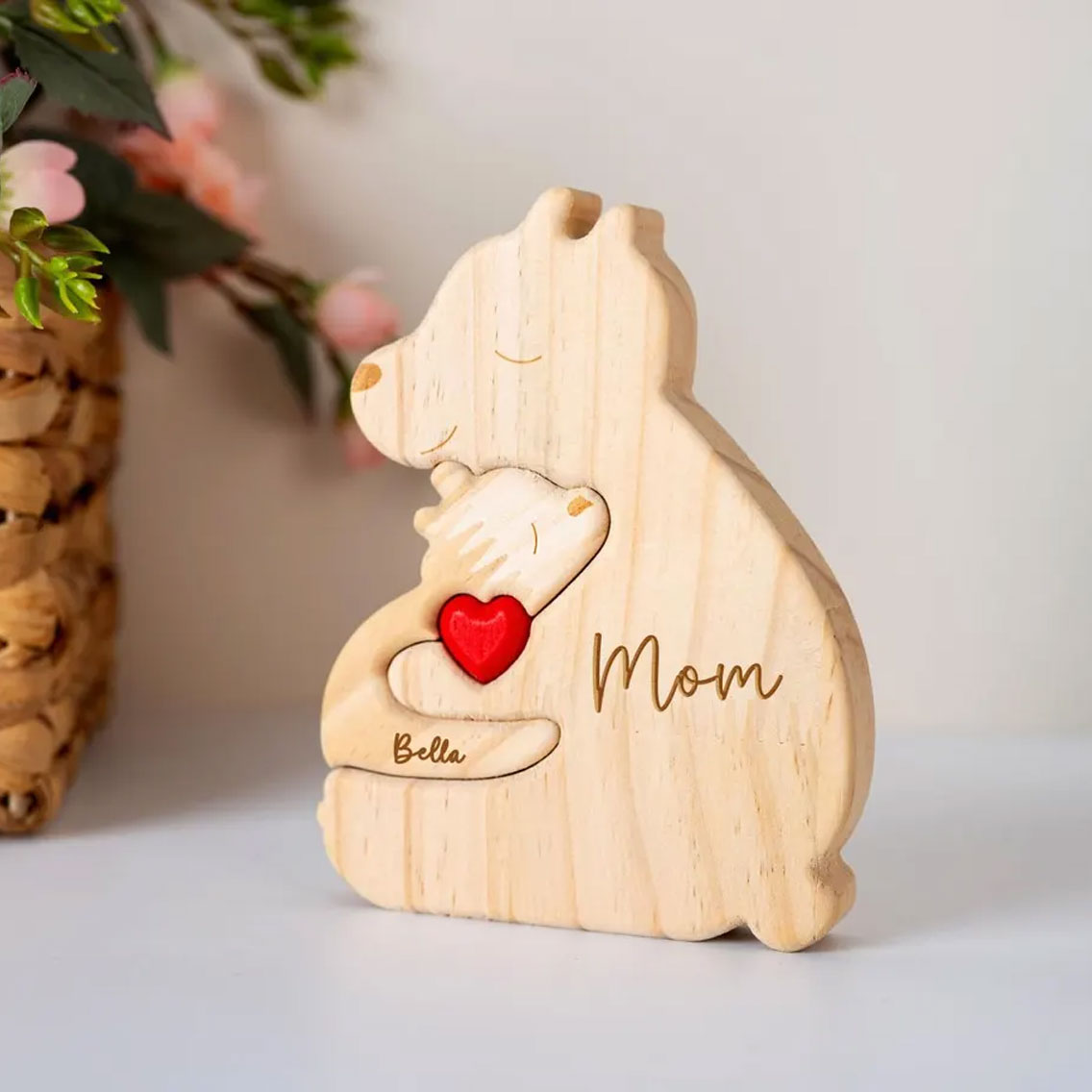 Personalisierte Holz Deko Bären Familie mit Namen – Geschenk für Mama & Papa
