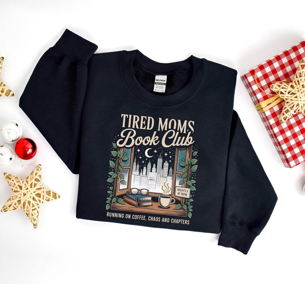 Tired Moms Book Club Sweatshirt, Lustiger Mama Pullover für Buchliebhaberinnen & Kaffeefans