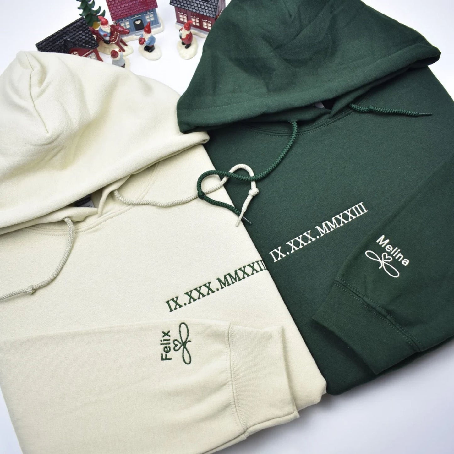 Benutzerdefinierte Bestickte Hoodies mit Römischen Ziffern, Geschenk für Paare