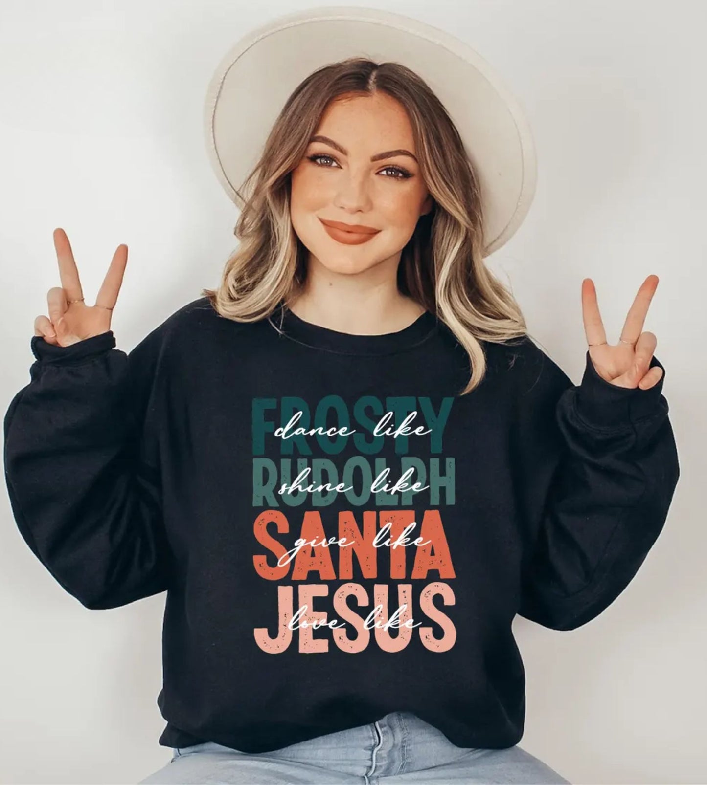 Geben wie der Weihnachtsmann, lieben wie Jesus Sweatshirt - Weihnachtspullover