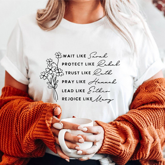 Frauen der Bibel - Glaubens-T-Shirt mit Blumenmotiv, Geschenk für Christen