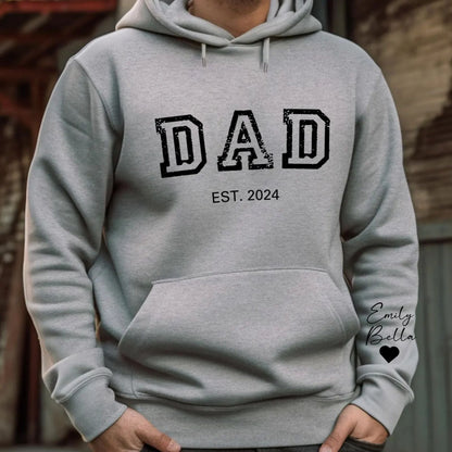 Personalisiertes Papa-Est-Sweatshirt und Hoodie mit Kindernamen auf dem Ärmel, Vatertagsgeschenk