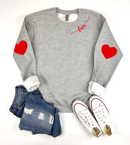 Valentins-Sweatshirt, Herz-Ellenbogenpatch, Liebe-Herz-Sweatshirt