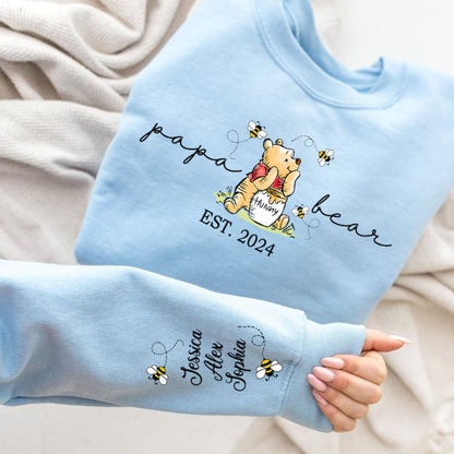 Personalisierter Papa-Bär Pullover, Daddy Est mit Kindernamen am Ärmel