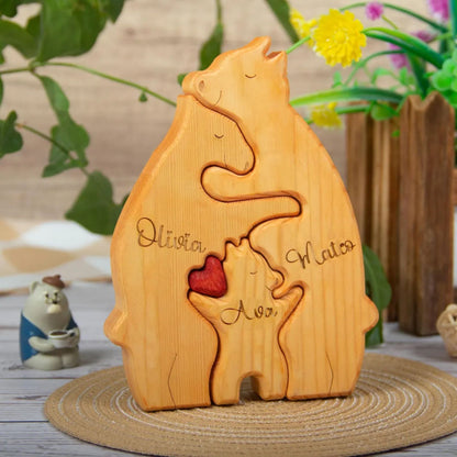Individuell graviertes Holz-Bären-Familienpuzzle. Ideal für Jubiläen & als Heimdekoration