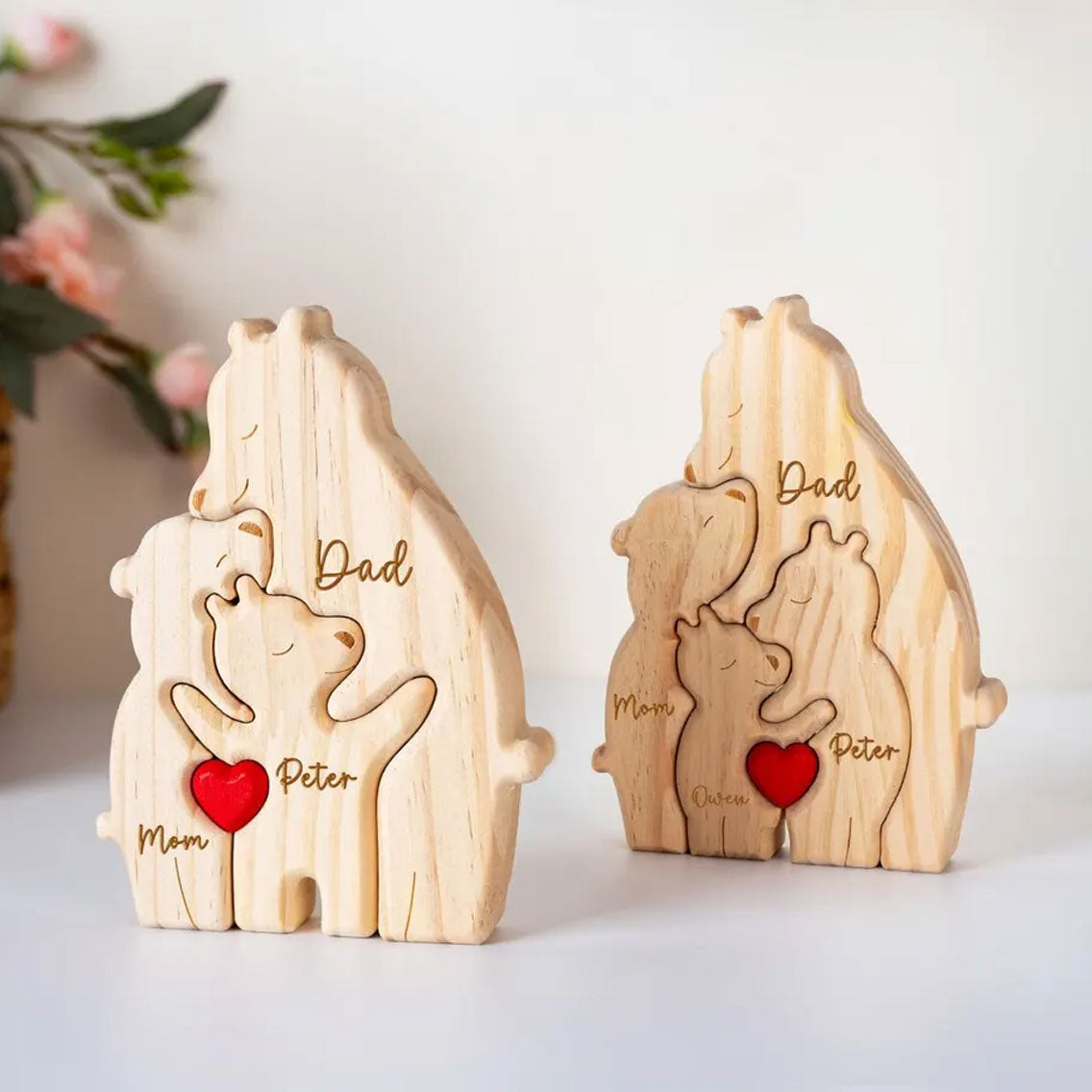 Personalisierte Holz Deko Bären Familie mit Namen – Geschenk für Mama & Papa