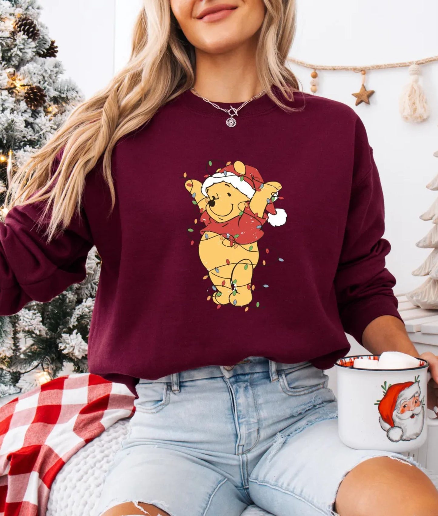 Vintage Pooh Weihnachtslicht Sweatshirt - Weihnachtslichter Hoodie