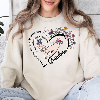 Custom 'Grandma' Series Sweatshirt with Floral Heart - Select Your Title & Add Names