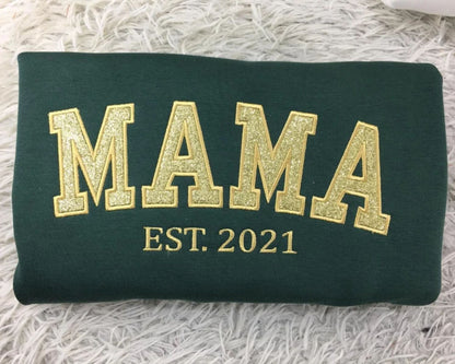 Personalisierter Bestickter Mama Glitzer Sweatshirt - Besticktes Mama Shirt mit Namen der Kinder