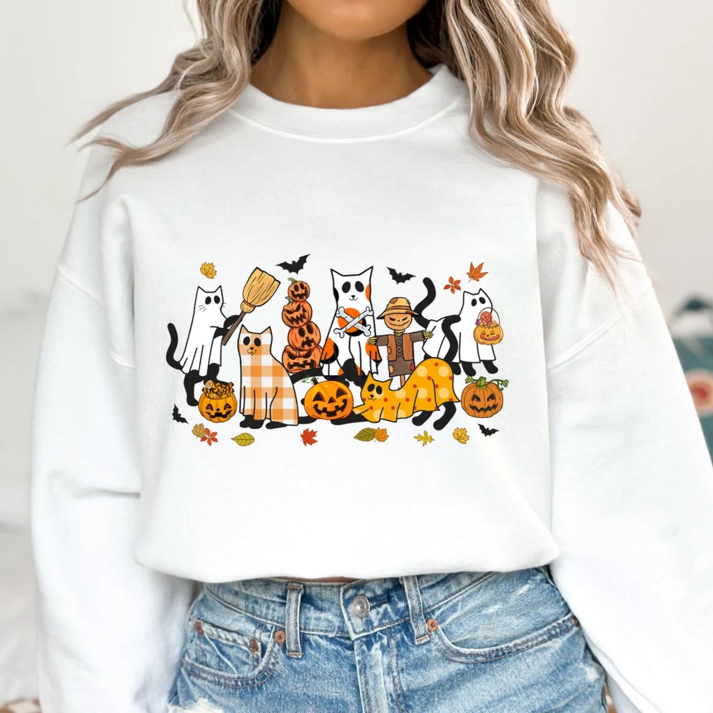 Schwarzes Katzen Halloween Shirt - Geschenk für Katzenliebhaber, Lustiges Halloween Katzen Sweatshirt