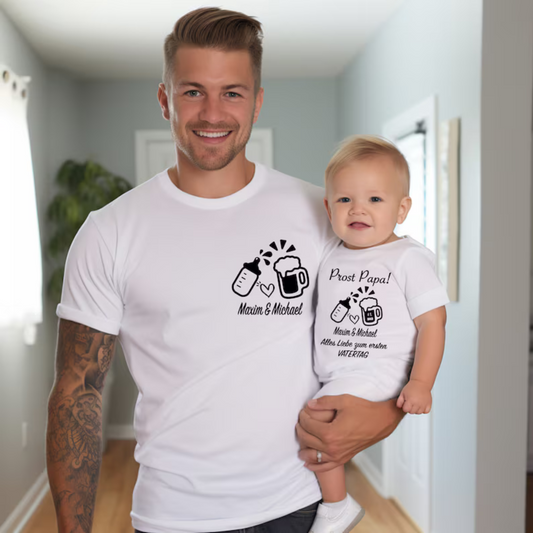 "Vater-Baby Prost" Personalisiertes T-Shirt-Duo - Geschenk zum Vatertag