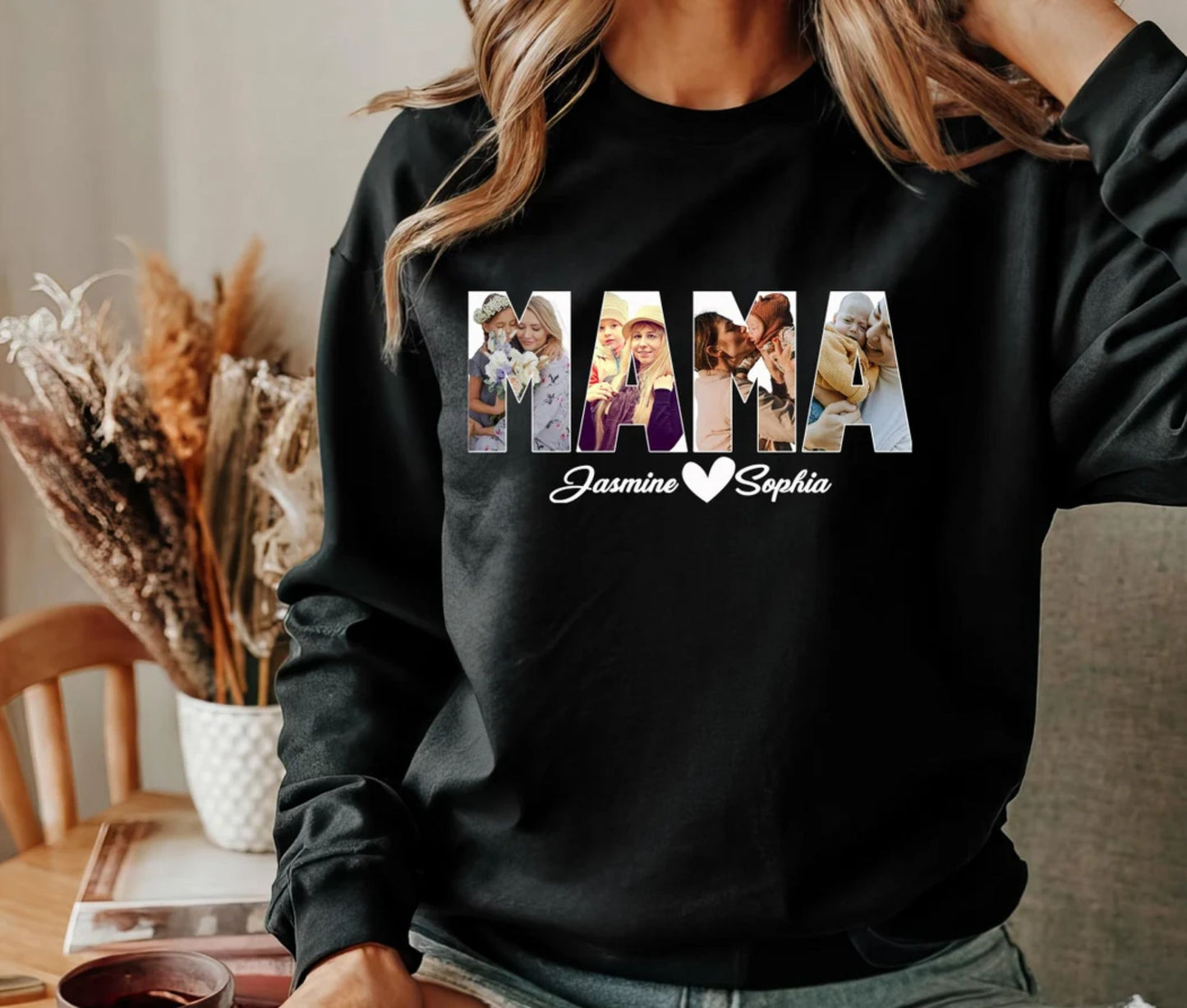 Personalisiertes Foto Mama-Sweatshirt, Individueller Mama-Pullover mit Kindernamen