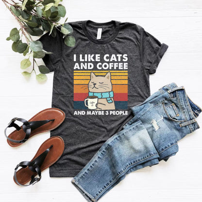 Ich mag Katzen und Kaffee Shirt - Retro Kaffee Katzen T-Shirt