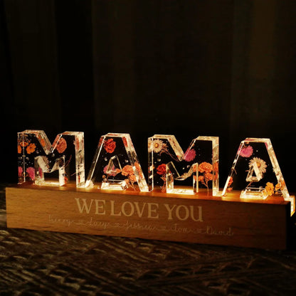 Personalisierte LED-Nachtlampe mit Blumenmuster, Weihnachtsgeschenk für Mama, Geschenk für Oma