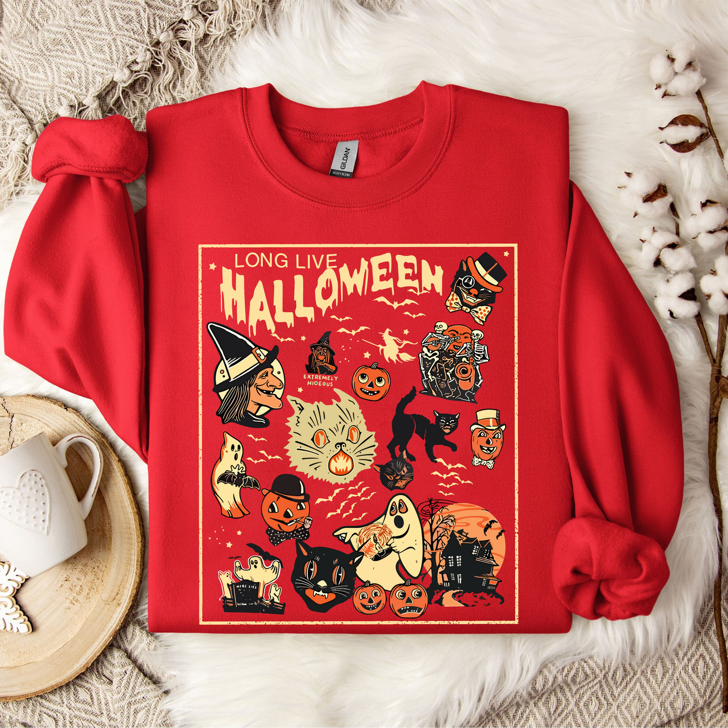 Retro-Halloween-Design Schwarze Katze Herbst