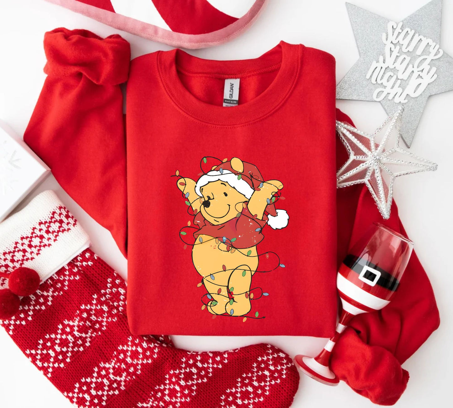 Winnie Puuh Weihnachtlichter Sweatshirt - Weihnachtsgeschenk für Damen