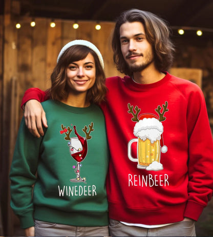 Winedeer Reinbeer Sweatshirts, Lustiges Weihnachtsgeschenk für Paare