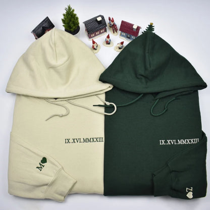 Benutzerdefinierte Bestickte Hoodies mit Römischen Ziffern, Geschenk für Paare