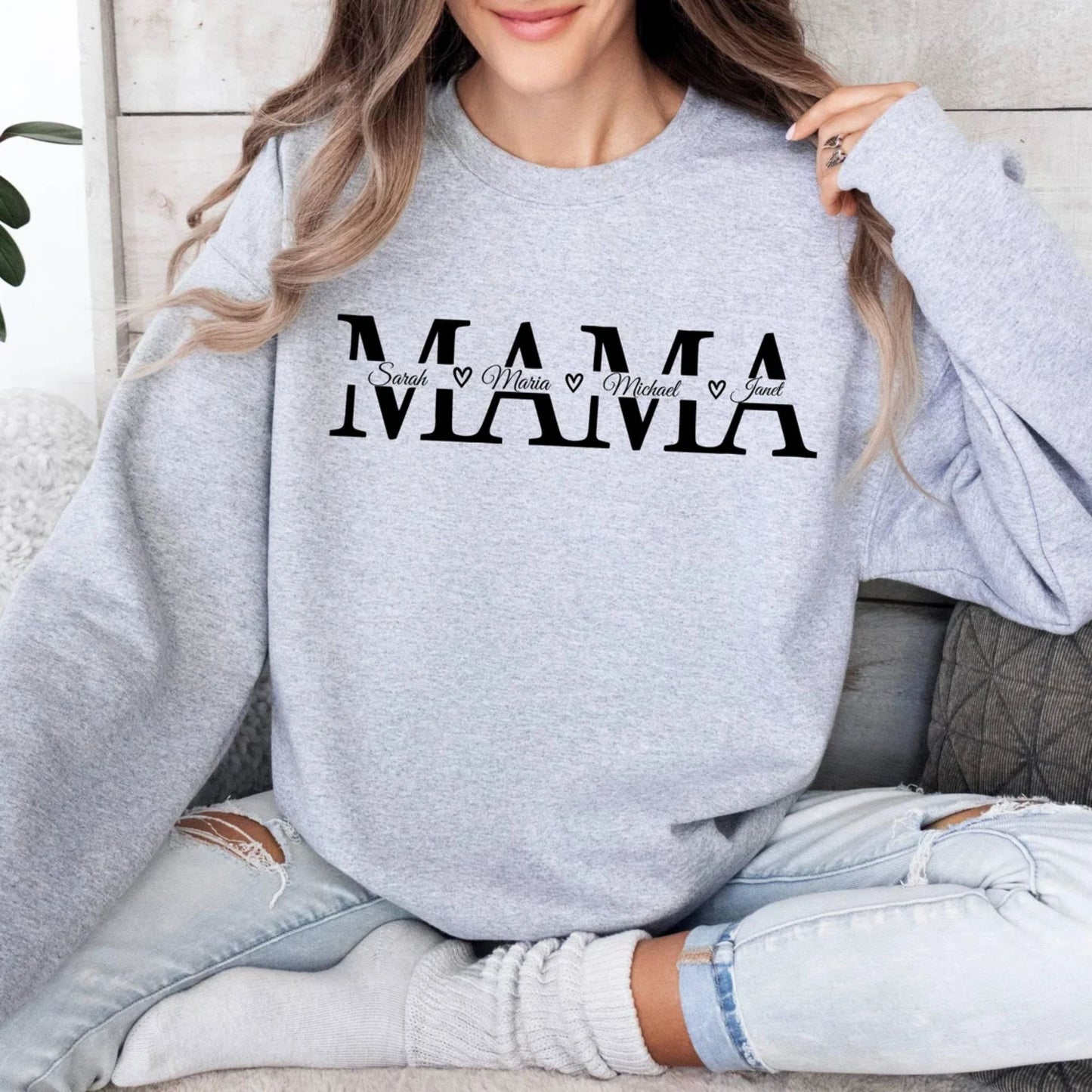 Personalisierter Mama-Sweatshirt mit Namen der Kinder, Individueller Pullover für Mama, Geschenk für Mama