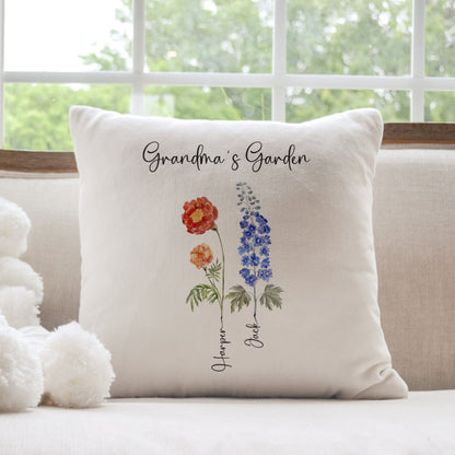 Grandma's garden Pillow with Grandchildren's names, Gift for Grandma