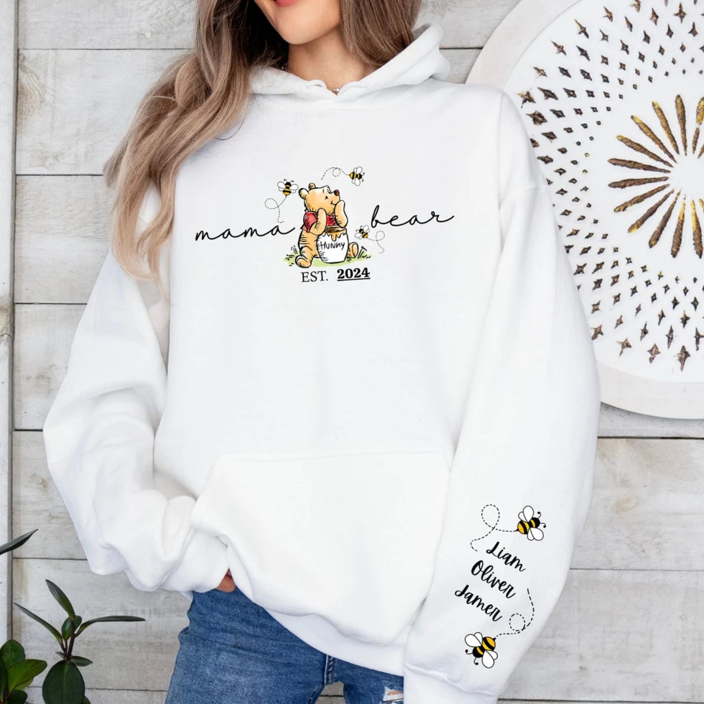 Personalisierte Mama Bär Hoodie, Mama Est mit Kindername auf dem Ärmel Sweatshirt