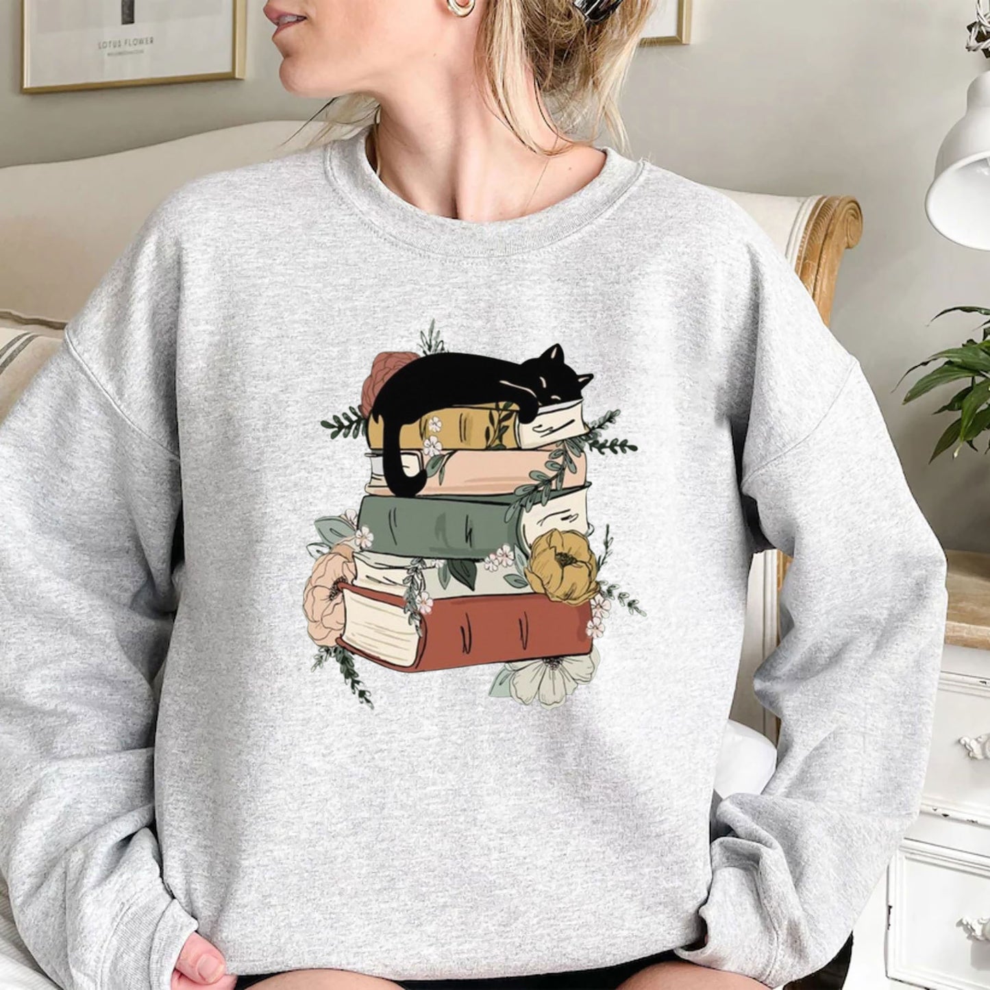 Katzen-Buch-Sweatshirt - Geschenk für Katzenliebhaber und Buchliebhaber