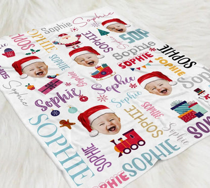 Personalisierte Weihnachtsdecke mit Foto und Namen - Individuelle Decke für Kinder, Weihnachtsgeschenk