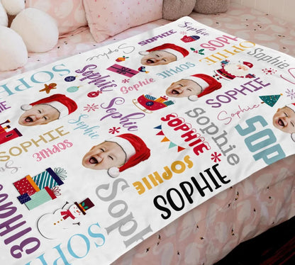 Personalisierte Weihnachtsdecke mit Foto und Namen - Individuelle Decke für Kinder, Weihnachtsgeschenk