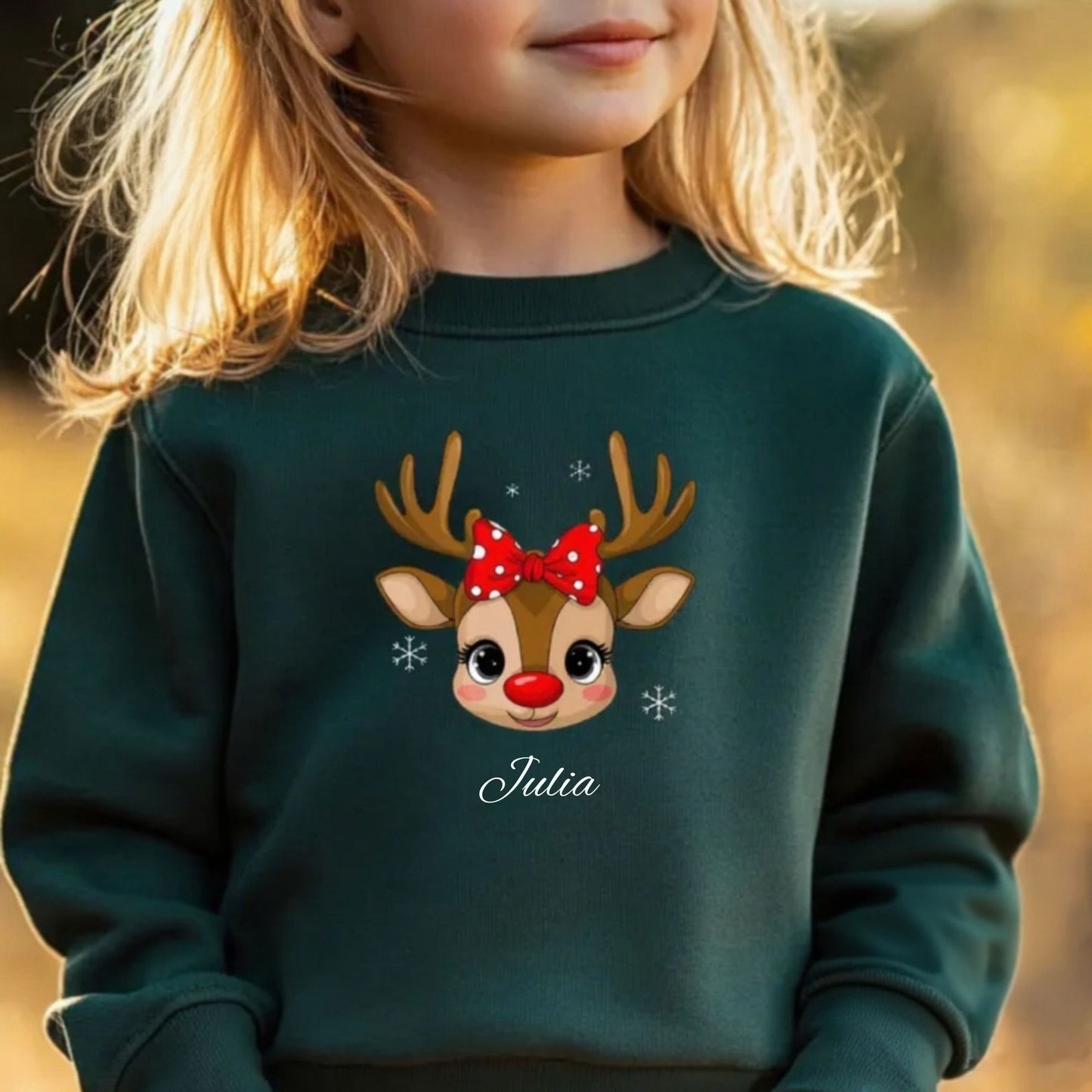 Personalisiertes Rentier-Kinder-Sweatshirt, T-Shirt mit Wunschnamen, Weihnachtsgeschenk