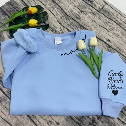 Personalisiertes Mama-Sweatshirt mit dem Namen des Kindes auf dem Ärmel