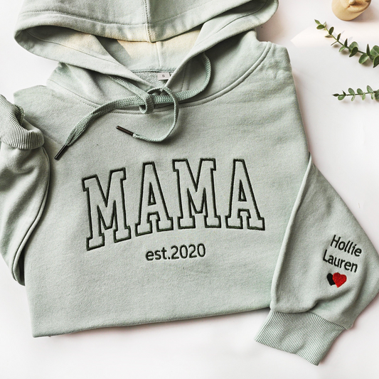 Embroidered Mama Hoodie with Children's Names and Special Years