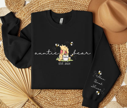 Personalisiertes Tante-Bär-Sweatshirt mit Namen der Kinder auf dem Ärmel - Individuelles Geschenk für Tante