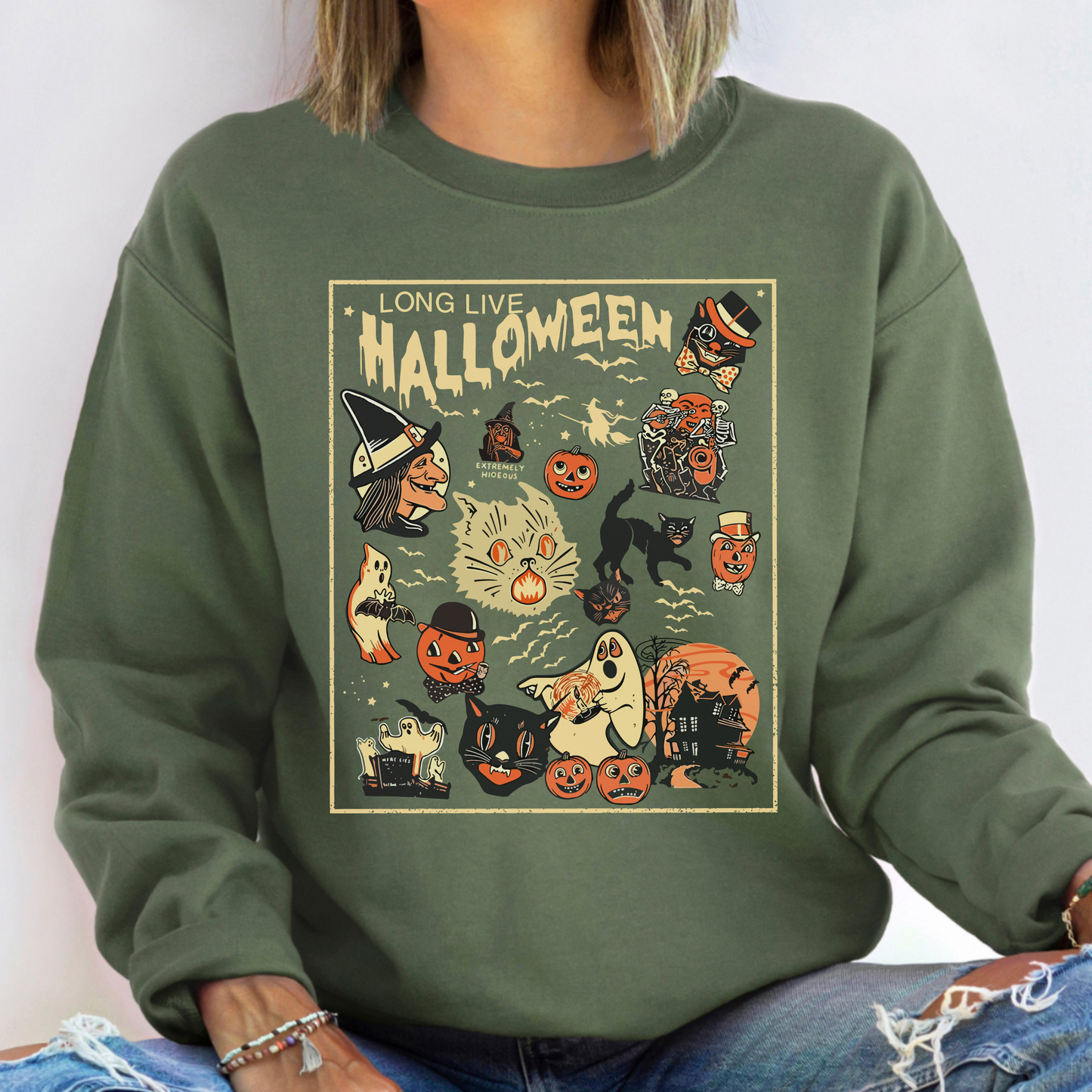 Retro-Halloween-Design Schwarze Katze Herbst