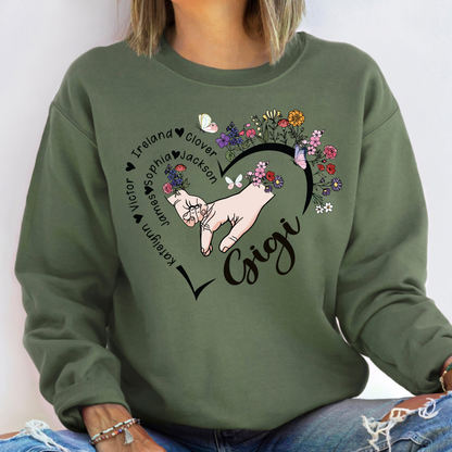 Custom 'Grandma' Series Sweatshirt with Floral Heart - Select Your Title & Add Names