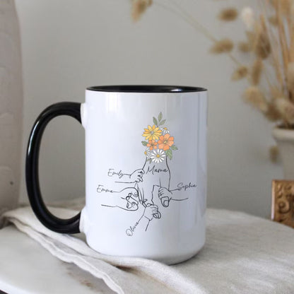 Custom Mom Floral Mug With Kids Names