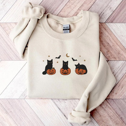 Spooky Black Cat Embroidered Sweatshirt for Fall