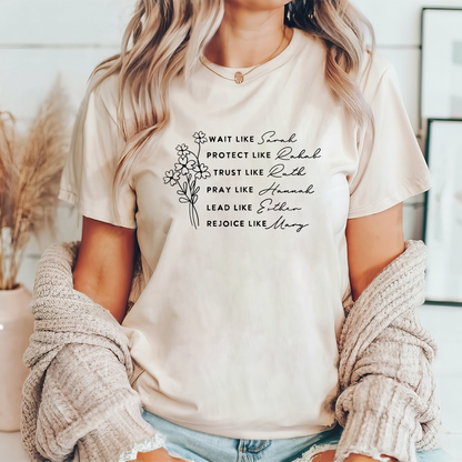 Frauen der Bibel - Glaubens-T-Shirt mit Blumenmotiv, Geschenk für Christen