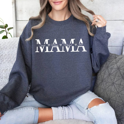 Personalisierter Mama-Sweatshirt mit Namen der Kinder, Individueller Pullover für Mama, Geschenk für Mama