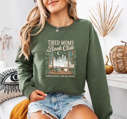Tired Moms Book Club Sweatshirt, Lustiger Mama Pullover für Buchliebhaberinnen & Kaffeefans