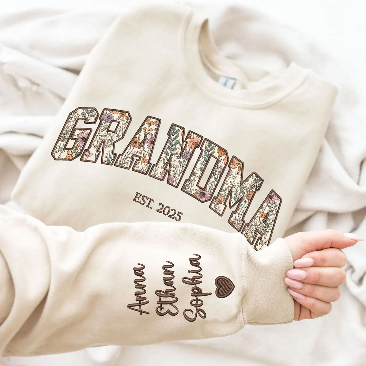 Bestickter Mama Oma Pullover mit Namen, Geschenk für Mama