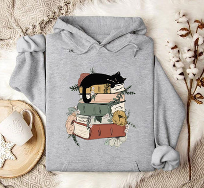 Katzen-Buch-Sweatshirt - Geschenk für Katzenliebhaber und Buchliebhaber