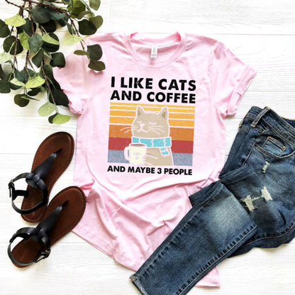 Ich mag Katzen und Kaffee Shirt - Retro Kaffee Katzen T-Shirt