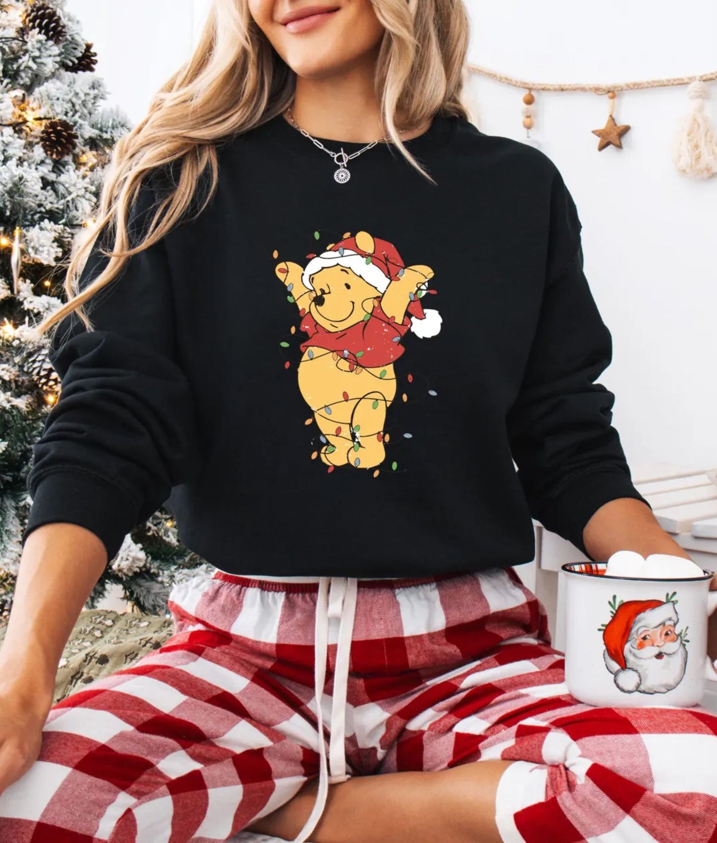 Vintage Pooh Weihnachtslicht Sweatshirt - Weihnachtslichter Hoodie