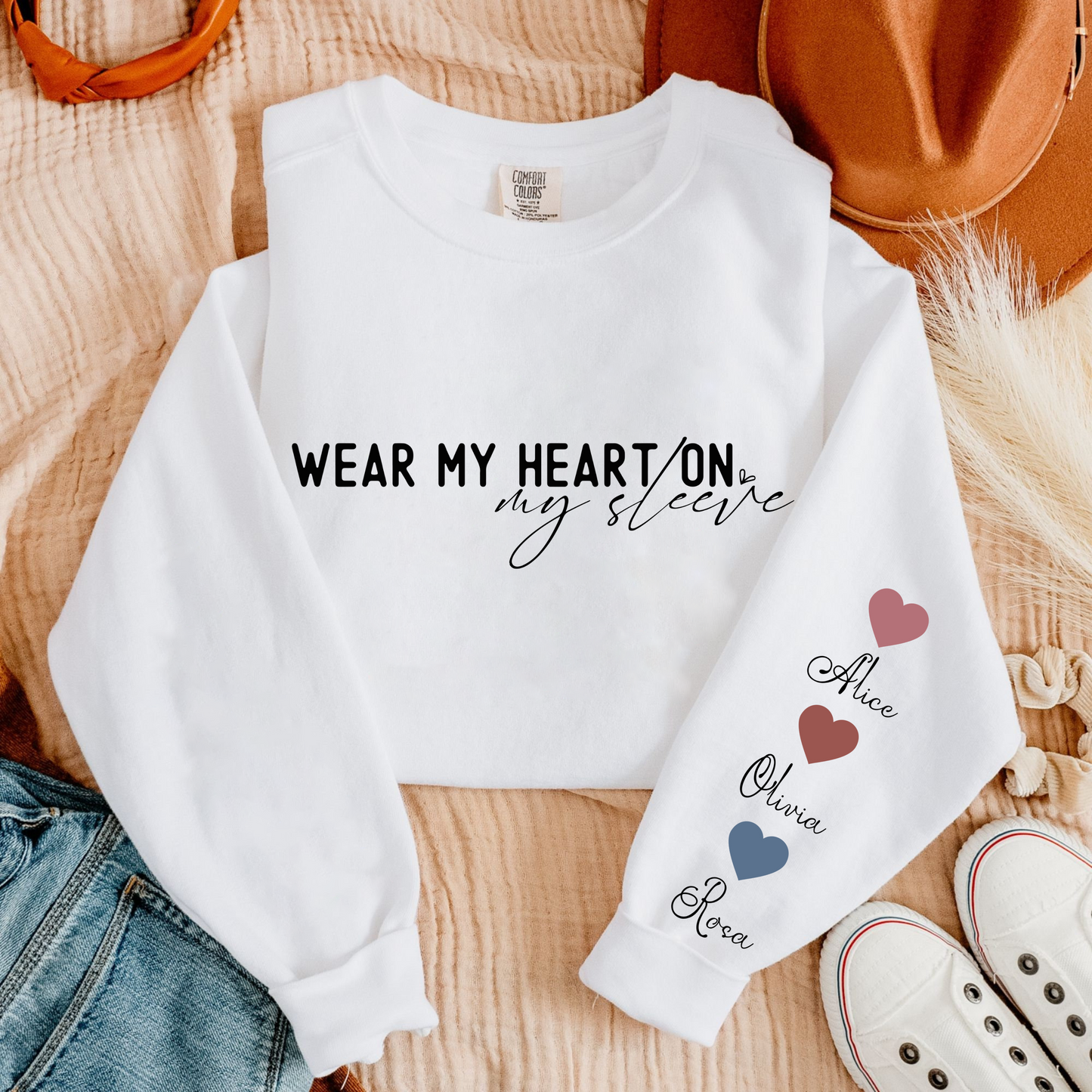 Heart on My Sleeve Mom Sweatshirt - Personalized with Children's Names