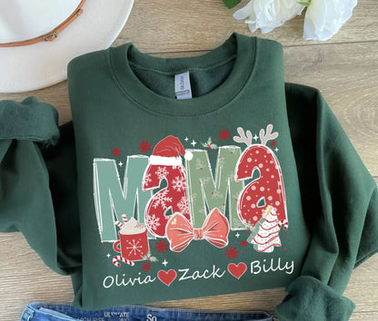 Personalisiertes Weihnachts-Mama-Sweatshirt mit Namen der Kinder - Weihnachtsgeschenk für Mama