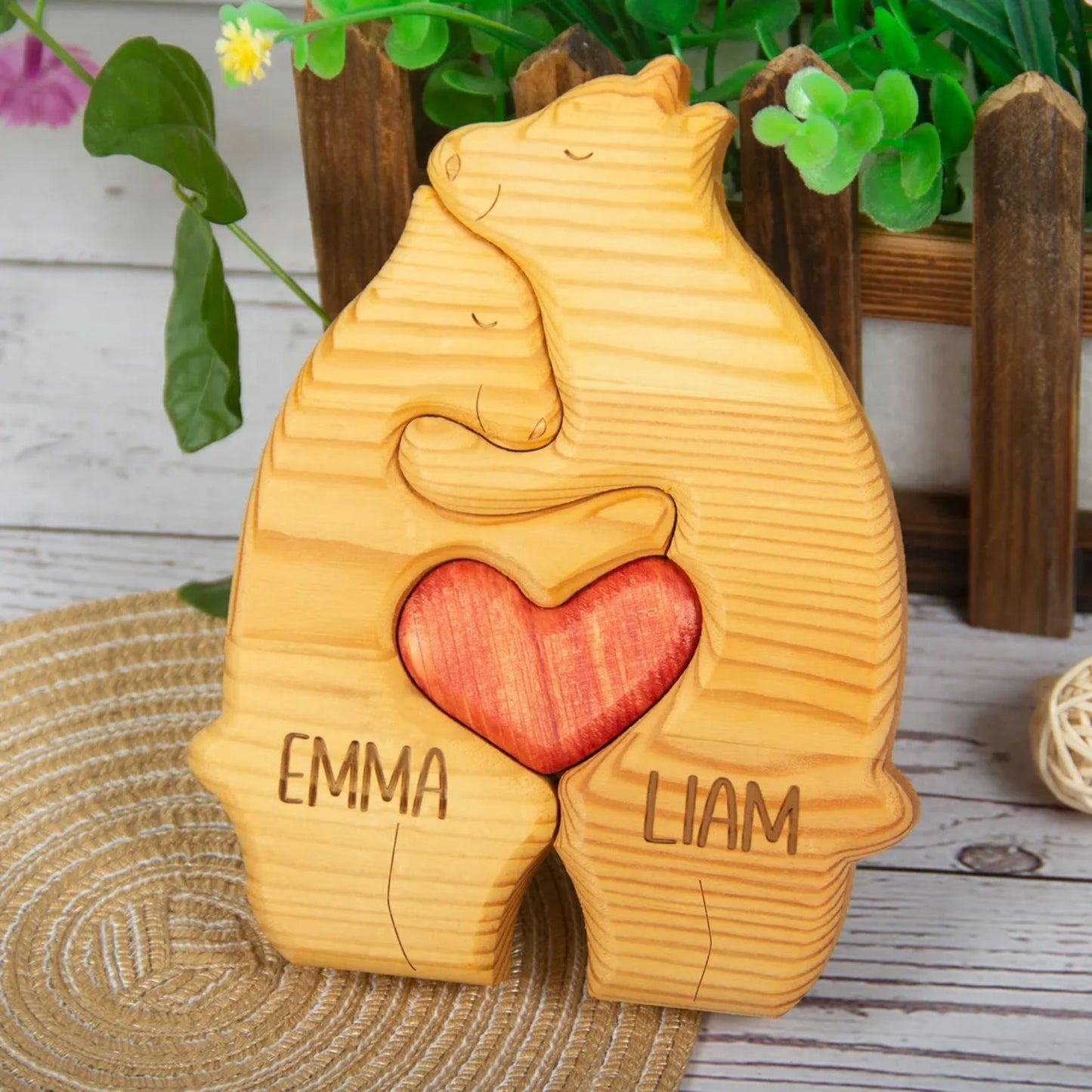 Individuell graviertes Holz-Bären-Familienpuzzle. Ideal für Jubiläen & als Heimdekoration