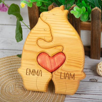 Individuell graviertes Holz-Bären-Familienpuzzle. Ideal für Jubiläen & als Heimdekoration